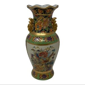 Beautiful Asian 8” Porcelain Hand Painted Floral Scene Vase
